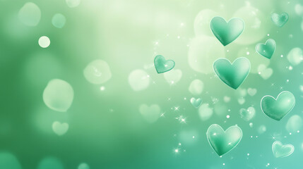 A soft green background with hearts. This design is perfect for Valentine's Day ads, posters, or banners. It's a sweet and romantic illustration that shows love.