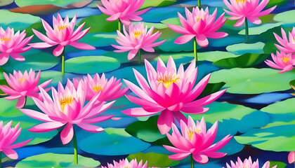 Wall Mural - Beauty of a blooming pink lotus in close-up shot.