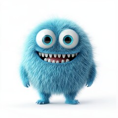 Cute colored furry monster 3D cartoon character. 
