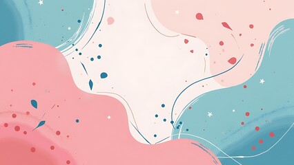 A vibrant abstract background featuring playful shapes in pastel pink and blue tones with dotted accents. Ideal for use in design projects, invitations, or creative presentations.