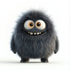 Cute colored furry monster 3D cartoon character. 