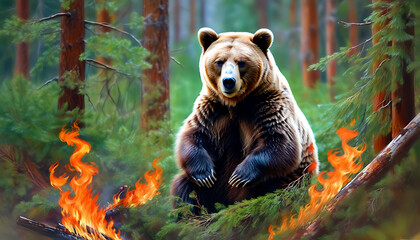 Wall Mural - Blaze captured in the woods, a moment of fiery heat.