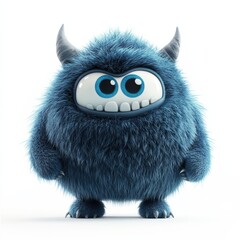 Wall Mural - Cute colored furry monster 3D cartoon character. 