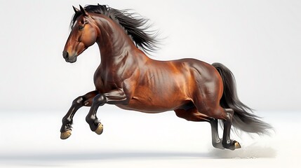 Brown Horse Galloping with Mane and Tail Flying in the Wind