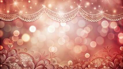 Wall Mural - Elegant background with soft red tones, subtle bokeh lights, and intricate lace textures