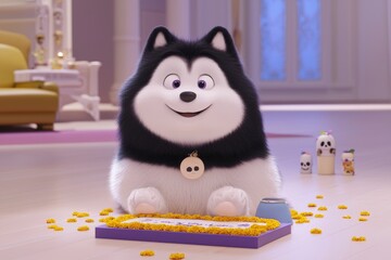 Poster - Cute Cartoon Husky Dog with Big Eyes and a Big Smile