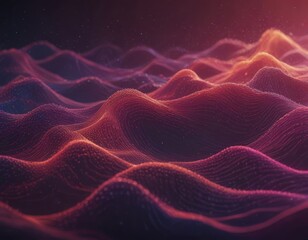 Fototapete - a digital art piece featuring a wave-like pattern composed of lines and dots in shades of red, orange, and purple, set against a dark background with a subtle glow.