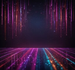 Poster - The image presents a digital illustration of a futuristic, abstract scene. The background is a dark, starry sky, with a multitude of colorful, glowing lines and lights