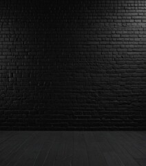 Poster - A dark, empty room with a black brick wall and wooden floor.