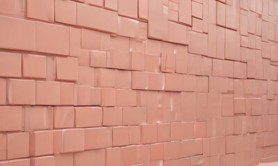Fototapete - a close-up view of a wall composed of numerous small, square-shaped tiles in a light pink color. The tiles are arranged in a grid-like pattern, creating a visually appealing