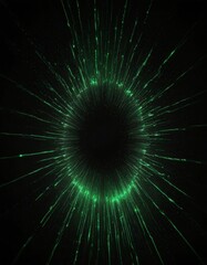 Leinwandbilder - A black background with a radiant green circular burst of light radiating outwards from a central point, creating a sense of depth and dimensionality.