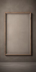 Leinwandbilder - A simple, empty wooden frame is mounted on a textured gray wall, creating a minimalist and serene atmosphere.