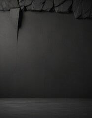 Poster - A dark, empty room with a black wall and a large, jagged rock formation on the left side.