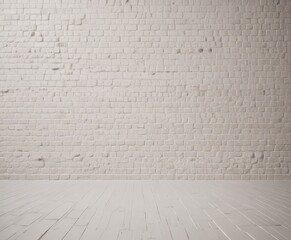 Aufkleber - A white brick wall with a wooden floor in the foreground.