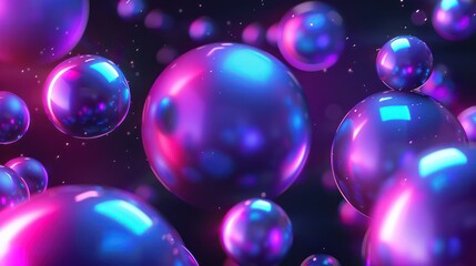 Wall Mural - a vibrant display of colorful spheres floating in a dark background, creating a dynamic and surreal 