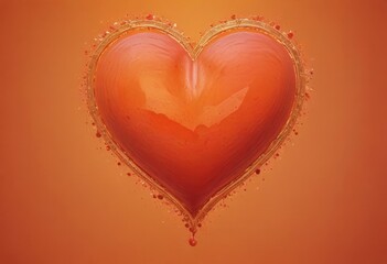 Aufkleber - A heart-shaped object with a glossy, reflective surface and a metallic border, set against a vibrant orange background.