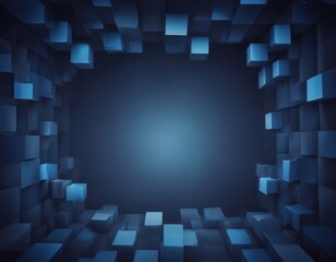 Leinwandbilder - A dark blue background with a gradient of blue cubes, creating a sense of depth and perspective.
