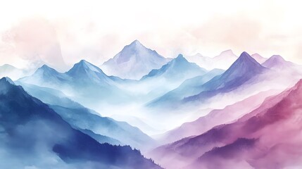 Wall Mural - Abstract Watercolor Painting of a Misty Mountain Landscape