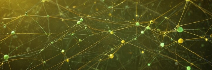 Leinwandbilder - a complex network of interconnected lines and dots, with a gradient of green and yellow colors, creating a visually striking and abstract representation of a biological