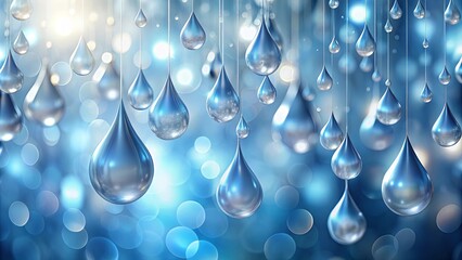 Wall Mural - Abstract background with soft silver and blue hues, featuring raindrop shapes and a gentle glow