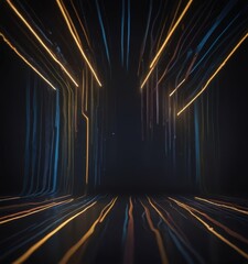 Aufkleber - a dark room with a series of glowing lines and beams of light, creating a sense of depth and movement.