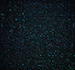 Poster - a dark background composed of numerous small square tiles in various shades of blue and green, creating a visually striking and abstract pattern.