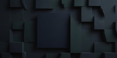 Leinwandbilder - a dark, abstract background composed of black cubes arranged in a grid-like pattern, with a central square standing out.
