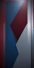 Leinwandbilder - a geometric abstract composition with overlapping shapes in red, blue, and white, creating a sense of depth and dimension.