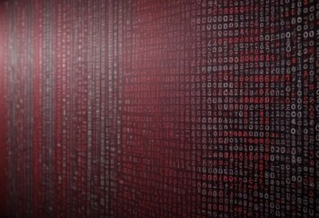 Leinwandbilder - a close-up view of a wall covered in rows of binary code, with the numbers alternating between red and black.