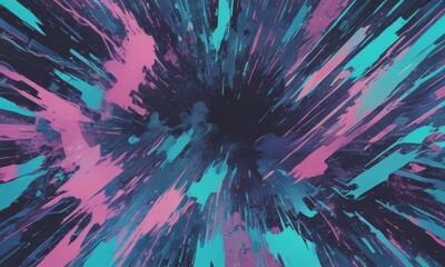 Aufkleber - a vibrant abstract composition with a central black area surrounded by radiating lines in shades of pink, blue, and teal, creating a dynamic and energetic visual effect.