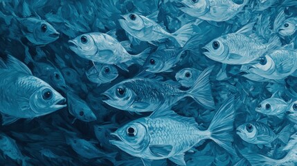 close-up view of a school of fish in the sea, focusing on the intricate details of their scales and the patterns they create as they swim in unison.