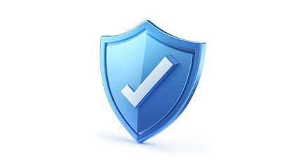 cartoon 3d Icon safety shield check mark perspective . Blue symbol security safety icon. Checkmark in minimalistic style. 3d vector illustration. white background