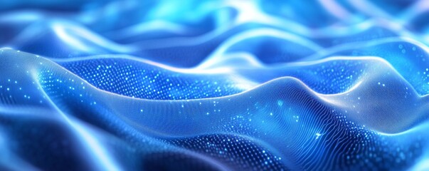 Digital landscape of blue wavy grid with