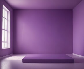 Aufkleber - A minimalist room with a purple wall, a white window, and a rectangular platform in the center.