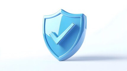 cartoon 3d Icon safety shield check mark perspective . Blue symbol security safety icon. Checkmark in minimalistic style. 3d vector illustration. white background