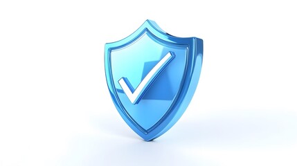 cartoon 3d Icon safety shield check mark perspective . Blue symbol security safety icon. Checkmark in minimalistic style. 3d vector illustration. white background