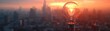 © BonzEarthsnapper - A 3D-rendered glass light bulb glowing brightly, hovering in front of a hazy city skyline, capturing the essence of ideas, innovation, and futuristic progress.