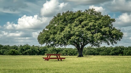 Poster - Solitary Picnic Table Under a Large Tree