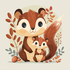 Wall Mural - Cute vector illustration with animal mother and her baby. Motherhood and caring.