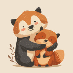 Poster - Cute vector illustration with animal mother and her baby. Motherhood and caring.