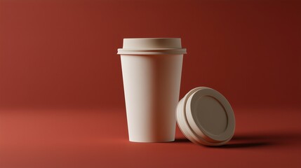 Mockup coffee cup disposable brown matte paper glass hot drink dark brown background