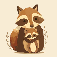 Poster - Cute vector illustration with animal mother and her baby. Motherhood and caring.