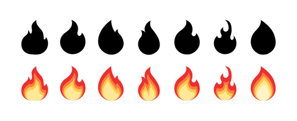 fire emoji set icons. flat and silhouette style. vector icons.