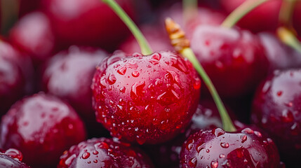 Sticker - fresh and ripe cherry berries macro image