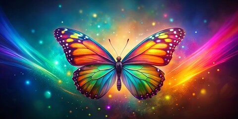 Colorful, enchanting butterfly radiating a beautiful glow in multiple hues