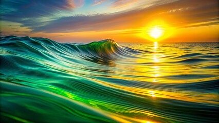Wall Mural - Abstract wave pattern with green and yellow gradient reflecting at sunset