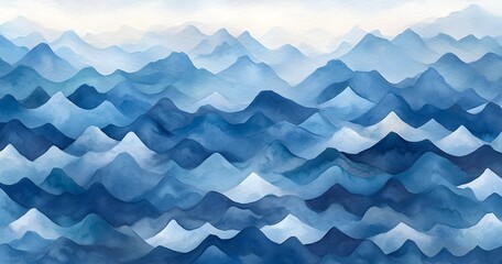 Sticker - Abstract Watercolor Blue Mountains Landscape