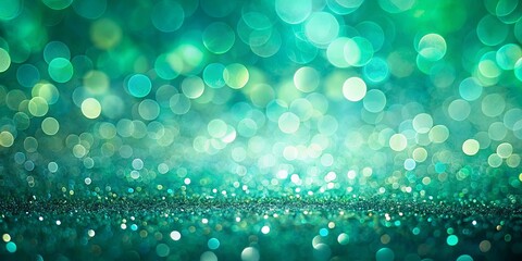 Wall Mural - Vibrant green and aquamarine background with sparkling bokeh and textured overlays