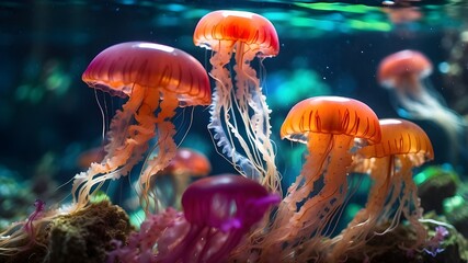 Seawater aquarium light wild life nature jellyfish color
