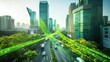 © Larisa - Cityscape with green data streams over road